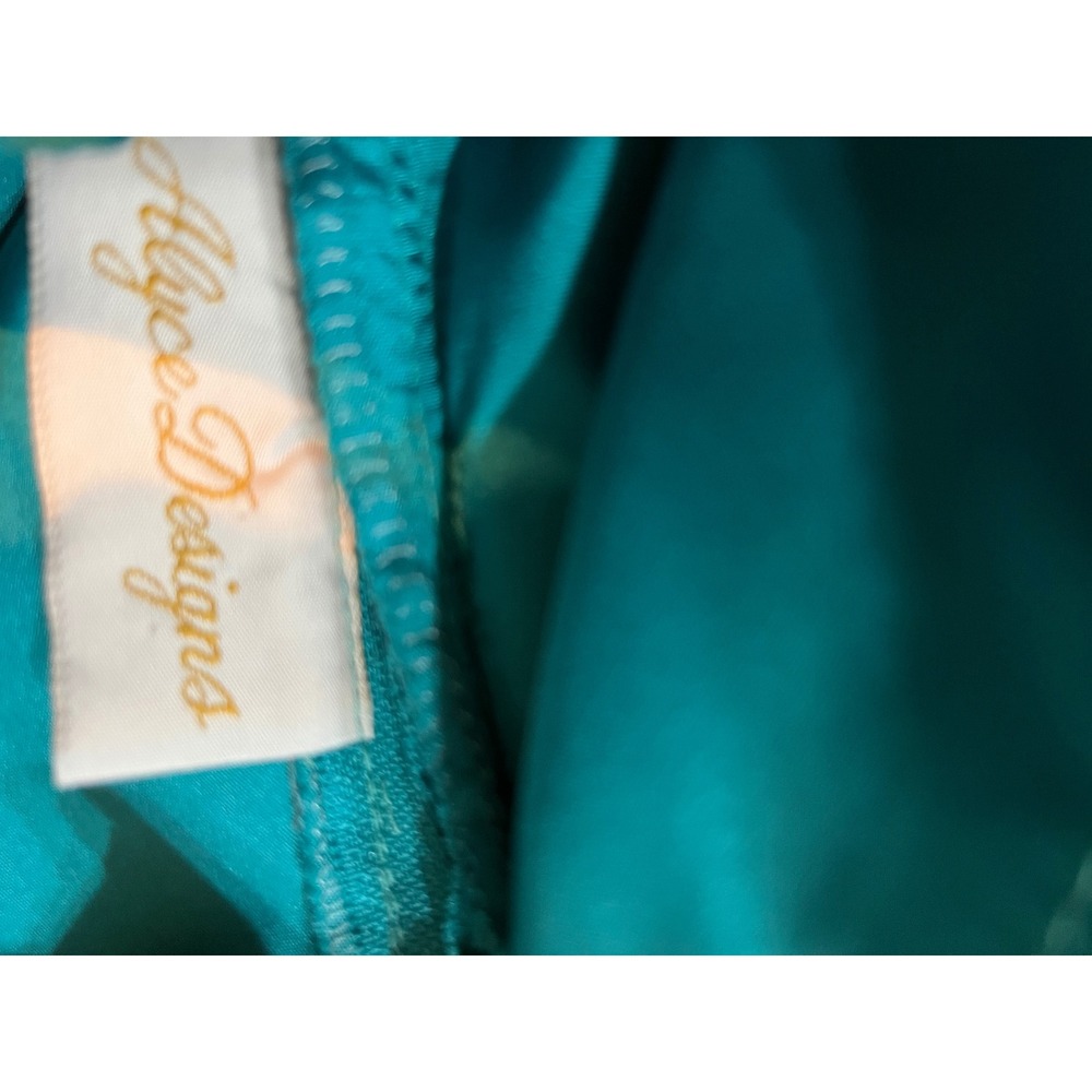 Alyce Designs Vintage Teal Strapless Ruched Satin Ballgown Prom Dress Size 6 - Picture 3 of 7